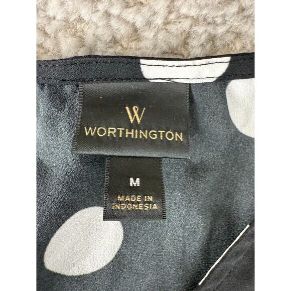 Worthington Sz M Black Polka Dot Flutter Sleeve Blouse Lightweight Semi-Sheer - Picture 7 of 10
